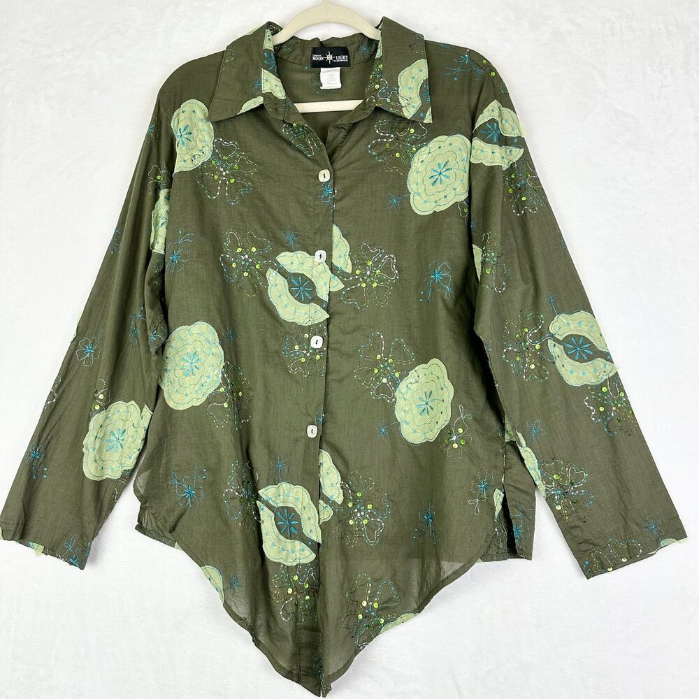 Vintage Connie's Moonlight Cotton Embroidered Top Size Large Applique Sequins